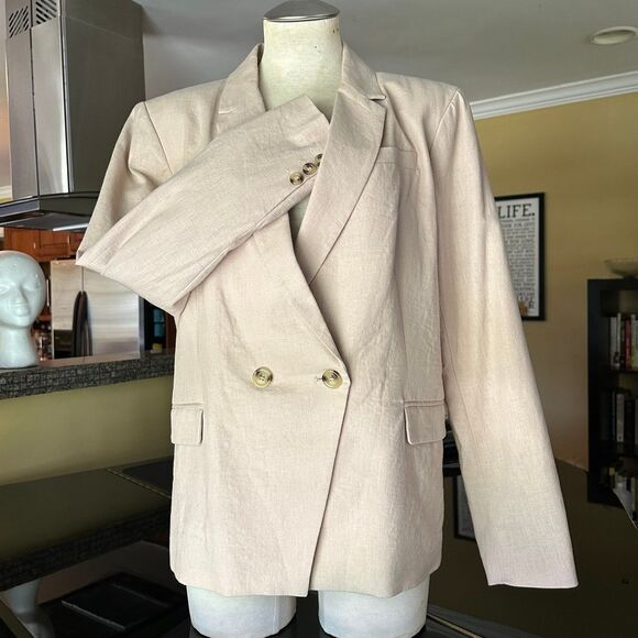 Katherine Barclay Beige Linen Blend Double Breasted Blazer XL - Picture 6 of 12